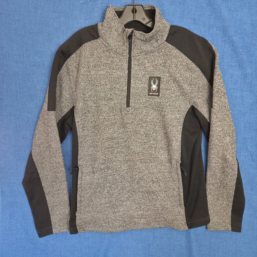 Spyder Mens Quarter Zip Pullover Gray Black Fleece Lined Sweater SPFD0083-065